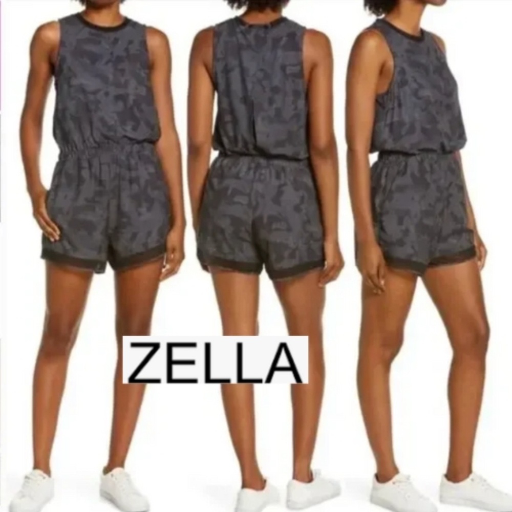 Zella All Day Getaway Blouson Romper Gray Depths Say My Name Camo, M. GD1206 - Picture 1 of 6